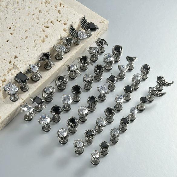 Wholesale Stud Earrings Stainless Steel Zircon Clawshaped Geometric Hip Hop Style Electroplated