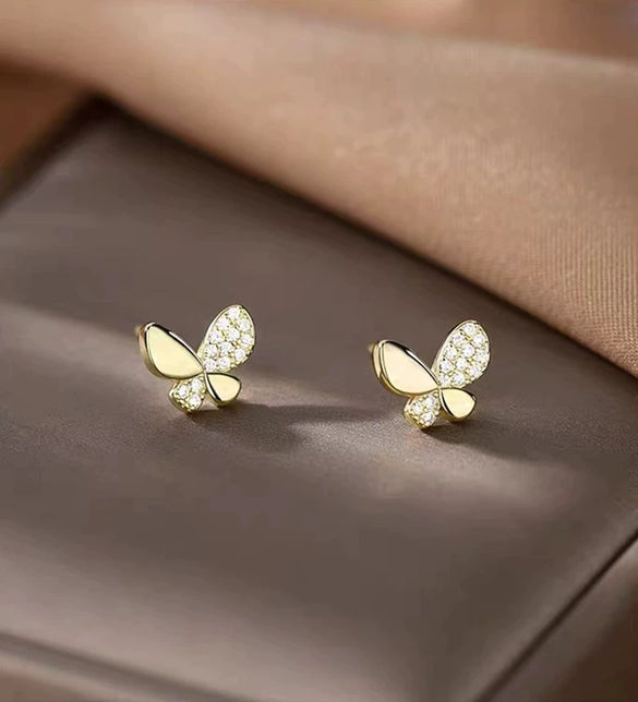 Wholesale Stud Earrings Sterling Silver Butterfly Diamondembedded Goldplated Mini Zircon Bow Animal Insect Zodiac Fairy Style For Women