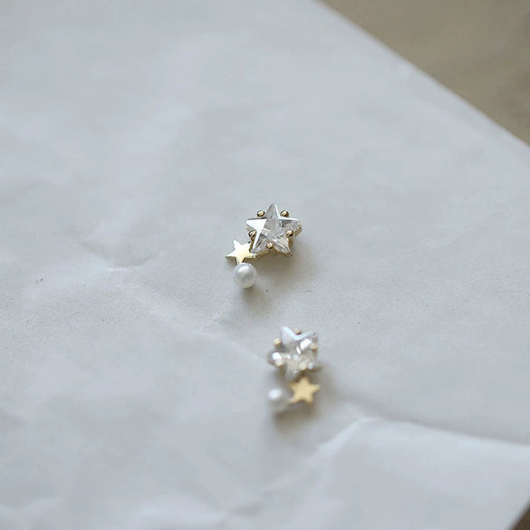 Wholesale Stud Earrings Sterling Silver Fivepointed Star Pearl Inlaid For Women Cute Style