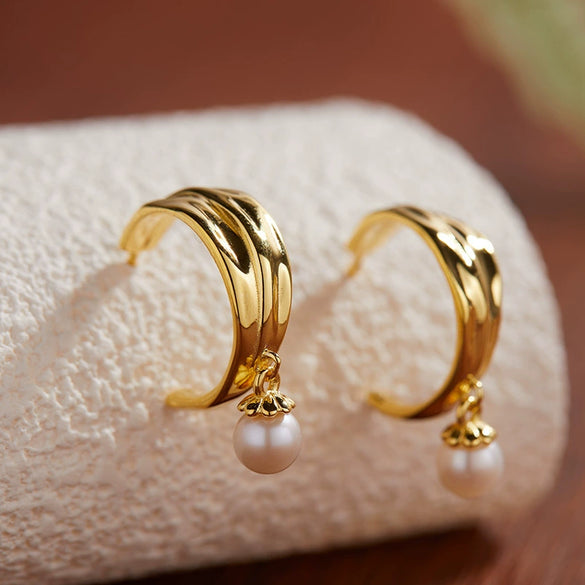 Wholesale Stud Earrings 925 Sterling Silver Inlaid With Natural Agate Lapis Lazuli Pearl Vintage Wave Style