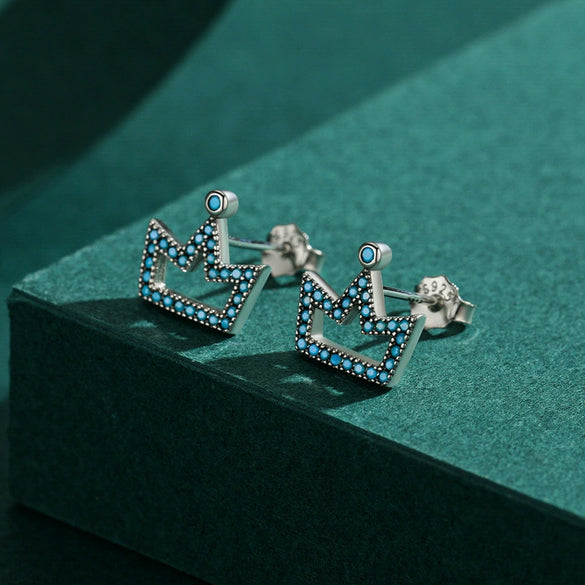 Wholesale Stud Earrings 925 Sterling Silver Retro Crown Style Micro Inlaid For Women