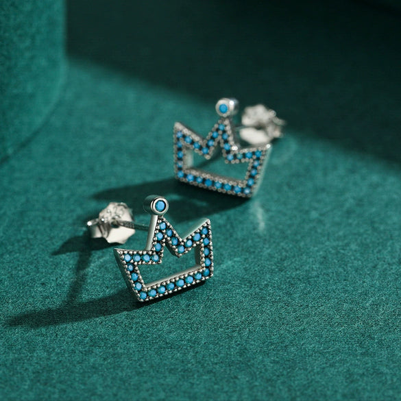 Wholesale Stud Earrings 925 Sterling Silver Retro Crown Style Micro Inlaid For Women