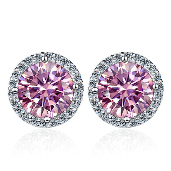 Wholesale Stud Earrings 925 Sterling Silver Round Moissanite Fourclaw Setting Simple Style