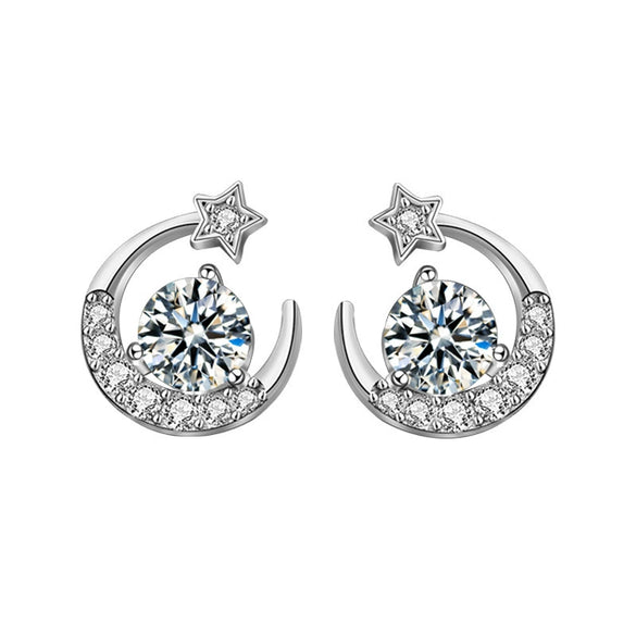 Wholesale Stud Earrings 925 Sterling Silver Star Moon Shape Micropaved Light Luxury Style