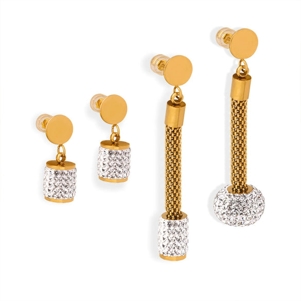 Wholesale Stud Earrings Titanium Steel Goldplated Geometric Cylindrical Long Tassel Women's Fashion