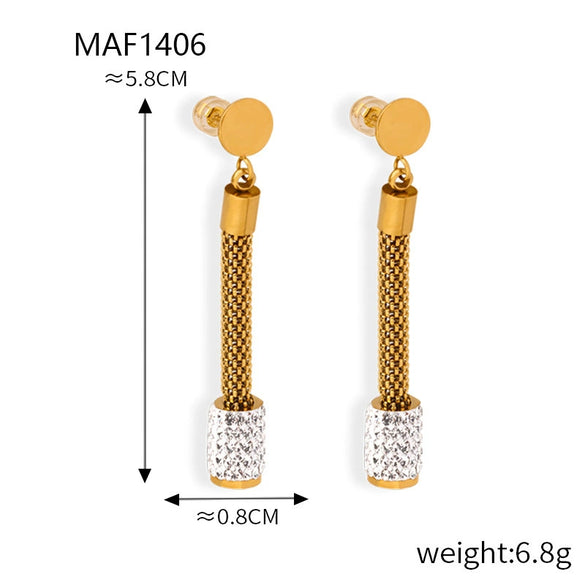 Wholesale Stud Earrings Titanium Steel Goldplated Geometric Cylindrical Long Tassel Women's Fashion