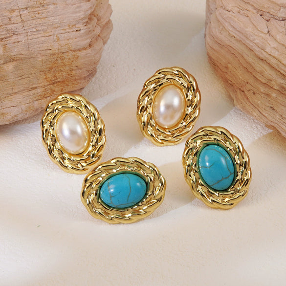 Wholesale Stud Earrings Titanium Steel Vintage Geometric Oval Electroplating Women's Jewelry