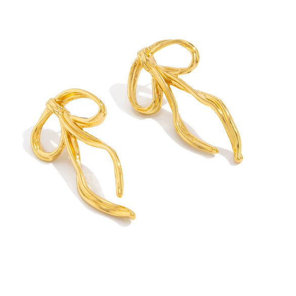 Wholesale Stud Earrings Zinc Alloy Geometric Irregular Fold Corrugated Smooth Petal Bow Style With Stainless Steel Ear Needles And Electroplating