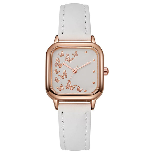 Wholesale Student Women's Watch Alloy Case Imitation Leather Strap Square Dial Butterfly Pattern