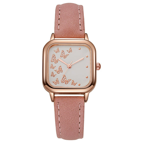 Wholesale Student Women's Watch Alloy Case Imitation Leather Strap Square Dial Butterfly Pattern