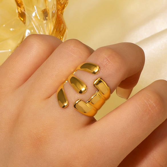 Wholesale Stylish Asymmetrical Geometric Stainless Steel Open Ring For Female Couple With Electroplating