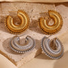 Wholesale Stylish Exaggerated Geometric Stainless Steel 18K Gold Plated Zircon Trim Threaded Hollow Earrings For Women