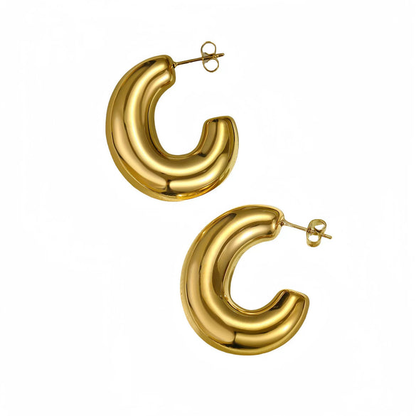 Wholesale Stylish Exaggerated Stainless Steel 18K Gold Geometric Triangle Cshaped Electroplated Women's Earrings