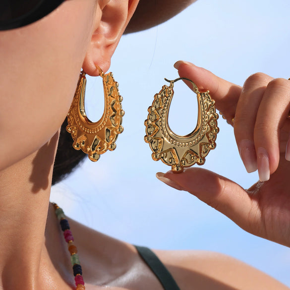 Wholesale Stylish Geometric 316L Stainless Steel Earrings With 18K Gold Ear Buckle And Electroplating For Girls