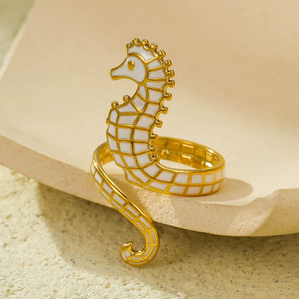 Wholesale Stylish Oil Dripping Seahorse Stainless Steel Ring With Electroplating Jewelry