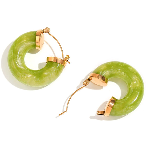 Wholesale Stylish Retro Popular Geometric Cshaped Stainless Steel Acrylic Earrings For Women 18K Gold Plated