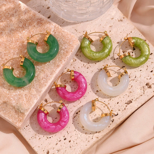 Wholesale Stylish Retro Popular Geometric Cshaped Stainless Steel Acrylic Earrings For Women 18K Gold Plated