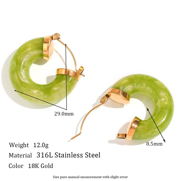 Wholesale Stylish Retro Popular Geometric Cshaped Stainless Steel Acrylic Earrings For Women 18K Gold Plated