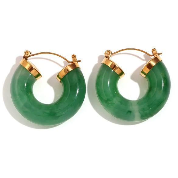 Wholesale Stylish Retro Popular Geometric Cshaped Stainless Steel Acrylic Earrings For Women 18K Gold Plated