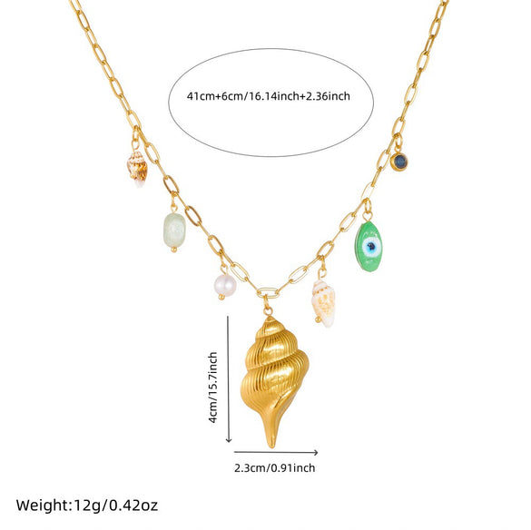 Wholesale Stylish Summer Ocean Conch Pendant Stainless Steel Goldplated Necklace For Women