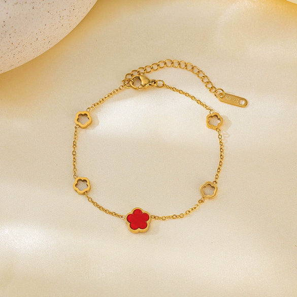 Wholesale Summer Light Luxury Fiveleaf Clover Flower Titanium Steel Electroplated Bracelet For Women