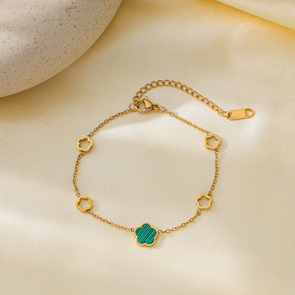 Wholesale Summer Light Luxury Fiveleaf Clover Flower Titanium Steel Electroplated Bracelet For Women