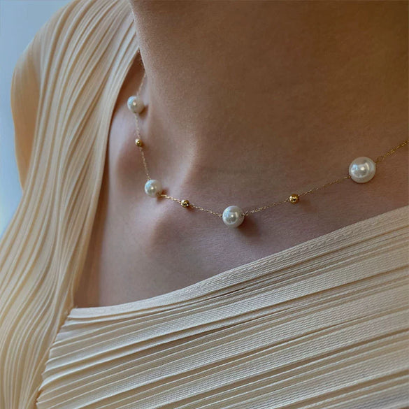 Wholesale Summer Pearl Star Geometric Necklace For Women Made Of Titanium Steel With Electroplating And O Word Chain