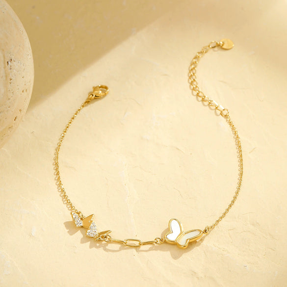 Wholesale Summer Trend Ins Wind White Shell Butterfly Diamond Double Stacked Anklet Stainless Steel 18K Geometric Foot Chain