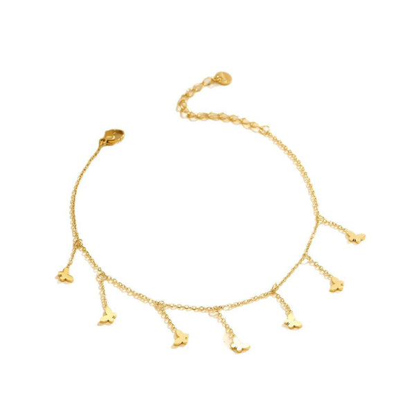 Wholesale Summer Trend Ins Wind White Shell Butterfly Diamond Double Stacked Anklet Stainless Steel 18K Geometric Foot Chain