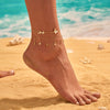 Wholesale Summer Trend Ins Wind White Shell Butterfly Diamond Double Stacked Anklet Stainless Steel 18K Geometric Foot Chain