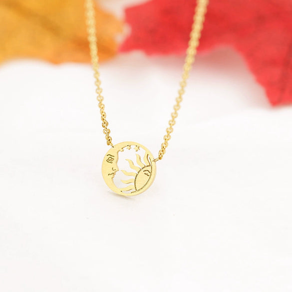 Wholesale Sun And Moon Vacuum Pendant Necklace For Women Stainless Steel Chain Copper Pendant Geometric Pattern 18K Real Gold Electroplated