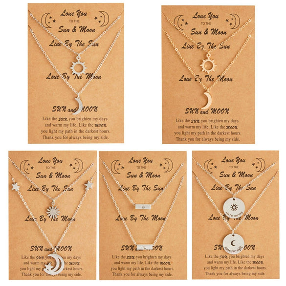 Wholesale Sun Moon Star Hollow Couple Necklace Set In Stainless Steel With Electroplating Alloy Resin Pendant And O Chain