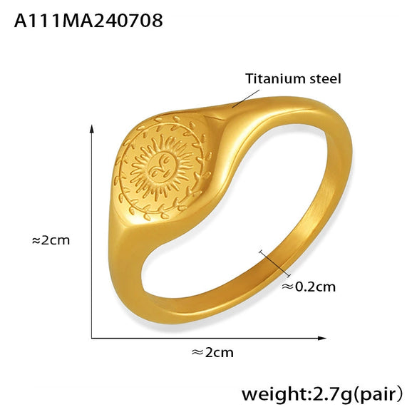 Wholesale Sun Pattern Surface Carving Simple Retro Design Women's Ring Titanium Steel 18K Gold Plated Electroplating