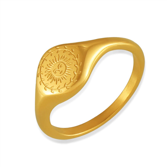 Wholesale Sun Pattern Surface Carving Simple Retro Design Women's Ring Titanium Steel 18K Gold Plated Electroplating