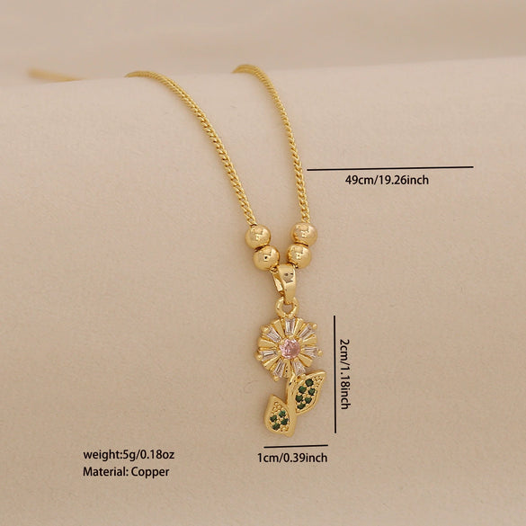 Wholesale Sunflower Pendant Necklace Light Luxury 18K Plated Copper Floral Pastoral Style Jewelry