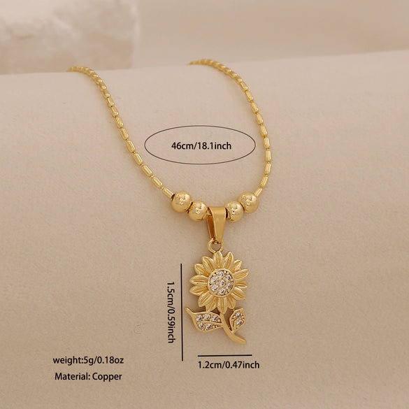 Wholesale Sunflower Pendant Necklace Light Luxury 18K Plated Copper Floral Pastoral Style Jewelry