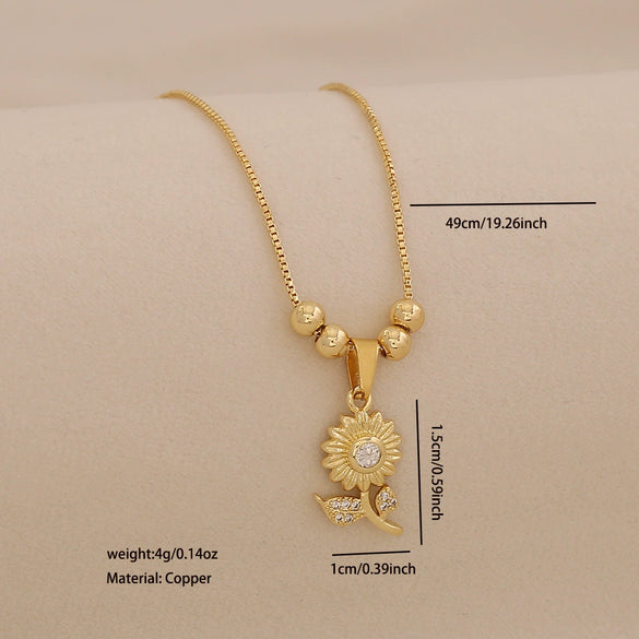 Wholesale Sunflower Pendant Necklace Light Luxury 18K Plated Copper Floral Pastoral Style Jewelry