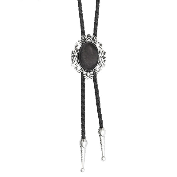 Wholesale Sweater Chain Bolo Tie Retro Vintage Style Artificial Leather Crown Alloy Inlaid Pendant Necklace With Plaid Pattern
