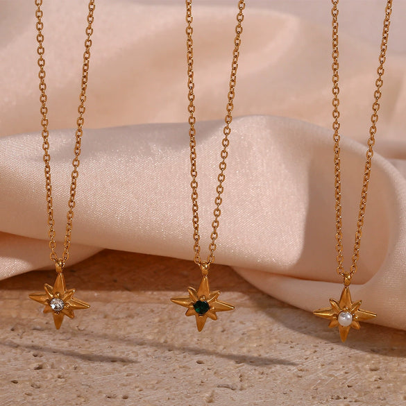 Wholesale Sweater Chain Jewelry Stainless Steel Geometric Eightpointed Star Pendant Necklace For Women