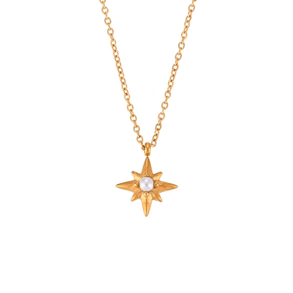 Wholesale Sweater Chain Jewelry Stainless Steel Geometric Eightpointed Star Pendant Necklace For Women