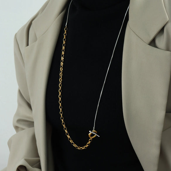 Wholesale Sweater Chain Jewelry Titanium Steel Geometric Cross Chain Adjustable Length Plated 18K Gold For Women