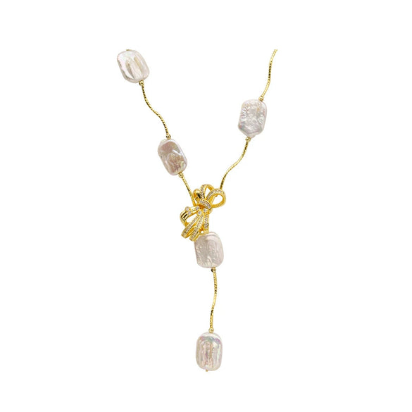 Wholesale Sweater Chain Natural Freshwater Pearl Retro Long Necklace With 18K Gold Plating Color Protection