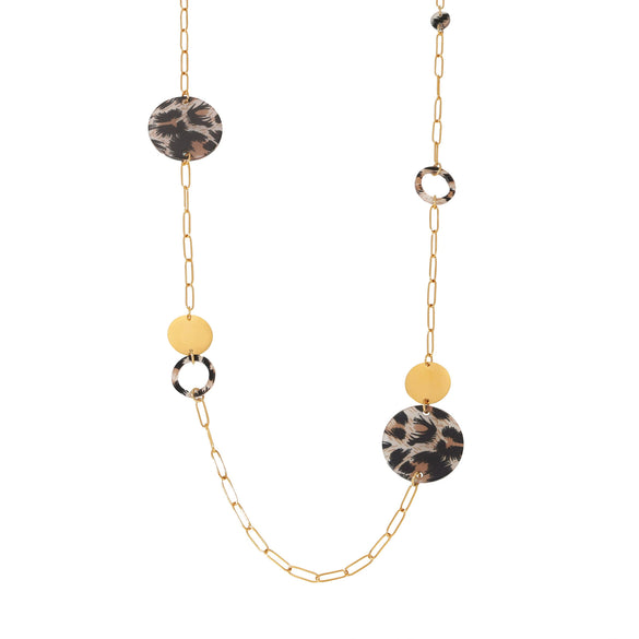 Wholesale Sweater Necklace 316L Stainless Steel Acrylic Leopard Print Disc Electroplated Geometric Light Luxury Women's