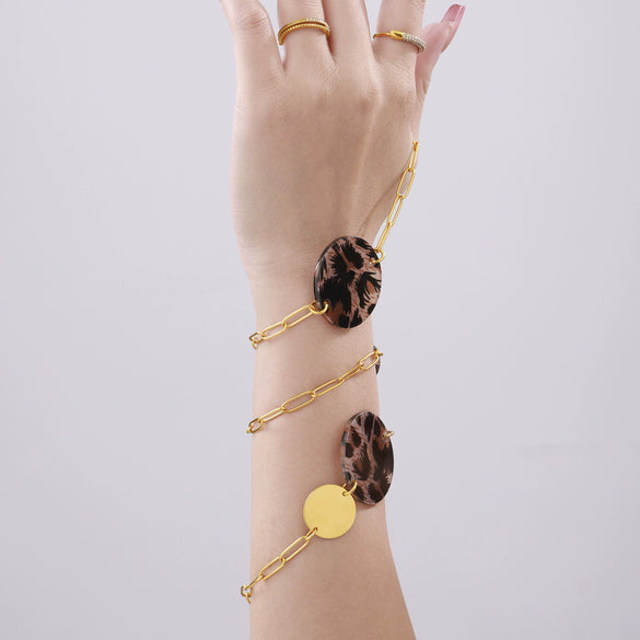 Wholesale Sweater Necklace 316L Stainless Steel Acrylic Leopard Print Disc Electroplated Geometric Light Luxury Women's