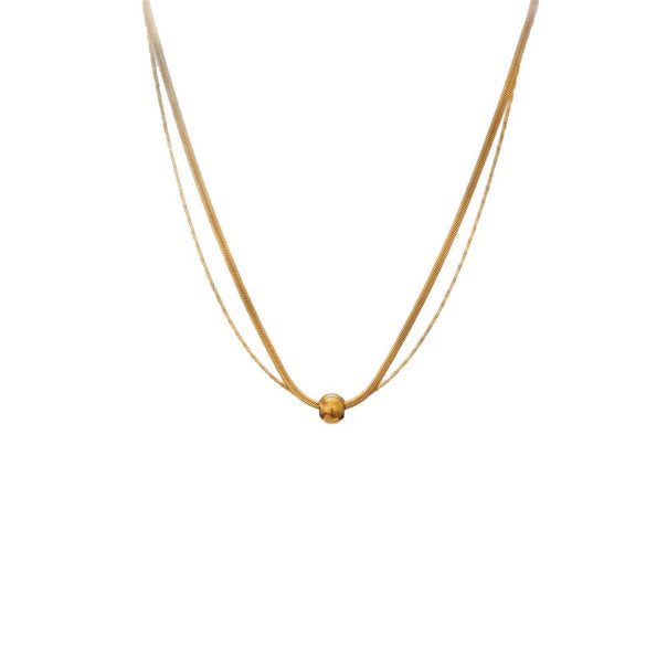 Wholesale Sweet And Cool Geometric Doublelayer Gold Bead Titanium Steel Snake Bone Chain Necklace And Anklet For Women