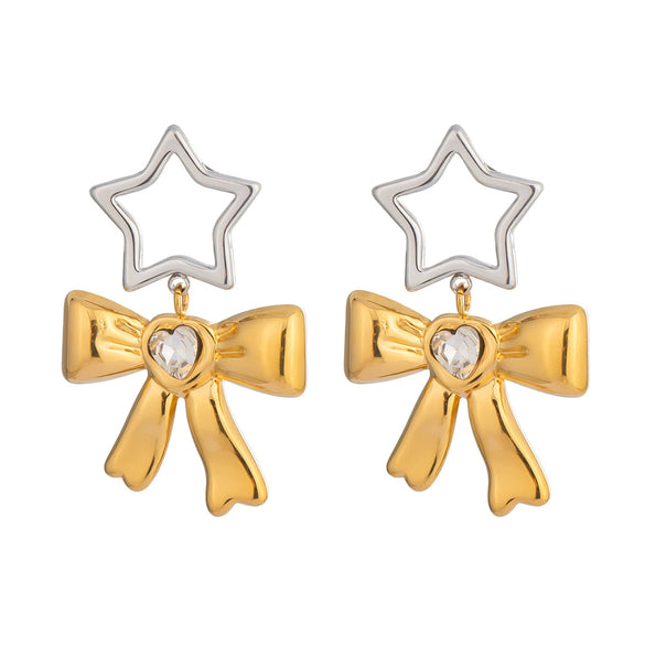 Wholesale Sweet And Cool Style Bow Earrings Stainless Steel 18K Gold Electroplated Non Fading Waterproof