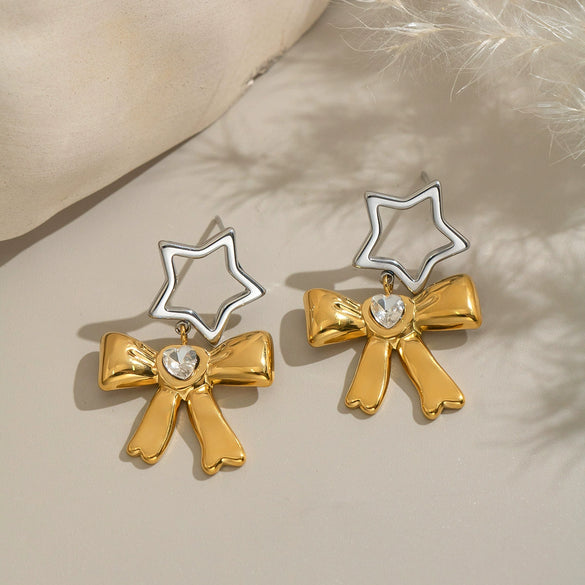 Wholesale Sweet And Cool Style Bow Earrings Stainless Steel 18K Gold Electroplated Non Fading Waterproof
