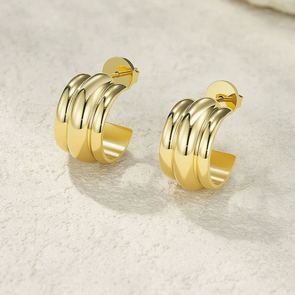 Wholesale Sweet And Cool Style Geometric Heart Shaped Real Gold Plated Stainless Steel Earrings For Couples
