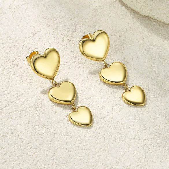 Wholesale Sweet And Cool Style Geometric Heart Shaped Real Gold Plated Stainless Steel Earrings For Couples
