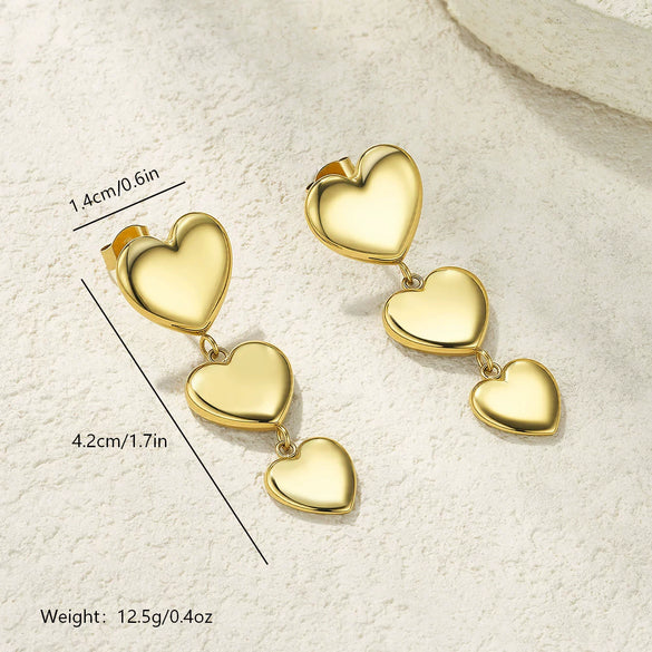 Wholesale Sweet And Cool Style Geometric Heart Shaped Real Gold Plated Stainless Steel Earrings For Couples